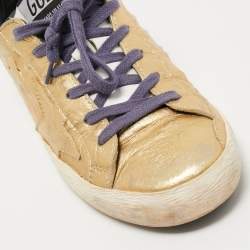 Pre Owned Golden Goose Gold Ostrich Embossed Leather Super Star Sneakers Size 36