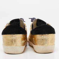 Pre Owned Golden Goose Gold Ostrich Embossed Leather Super Star Sneakers Size 36