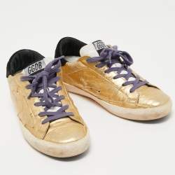 Pre Owned Golden Goose Gold Ostrich Embossed Leather Super Star Sneakers Size 36