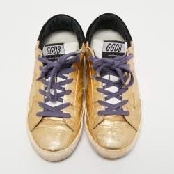 Pre Owned Golden Goose Gold Ostrich Embossed Leather Super Star Sneakers Size 36