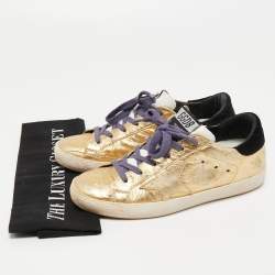 Pre Owned Golden Goose Gold Ostrich Embossed Leather Super Star Sneakers Size 36