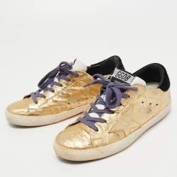 Pre Owned Golden Goose Gold Ostrich Embossed Leather Super Star Sneakers Size 36