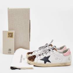 Golden Goose White/Pink Leather and Leopard Print Calf Hair Hi Star Sneakers Size 37