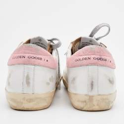 Golden Goose White/Pink Leather and Leopard Print Calf Hair Hi Star Sneakers Size 37