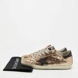 Pre Owned Golden Goose Metallic Gold Glitter and Leather Superstar Sneakers Size 40