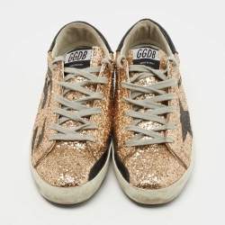 Pre Owned Golden Goose Metallic Gold Glitter and Leather Superstar Sneakers Size 40