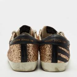 Pre Owned Golden Goose Metallic Gold Glitter and Leather Superstar Sneakers Size 40