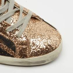 Pre Owned Golden Goose Metallic Gold Glitter and Leather Superstar Sneakers Size 40