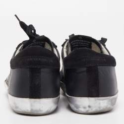 Pre Owned Golden Goose Black Suede and Leather Super Star Low Top Sneakers Size 37