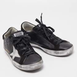 Pre Owned Golden Goose Black Suede and Leather Super Star Low Top Sneakers Size 37