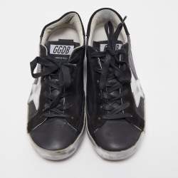 Pre Owned Golden Goose Black Suede and Leather Super Star Low Top Sneakers Size 37