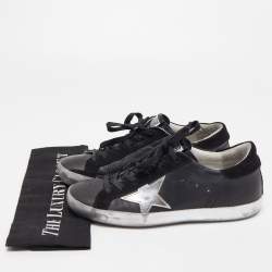 Pre Owned Golden Goose Black Suede and Leather Super Star Low Top Sneakers Size 37