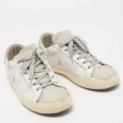 Pre Owned Golden Goose White/Grey Leather Perforated Superstar Sneakers Size 37