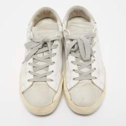 Pre Owned Golden Goose White/Grey Leather Perforated Superstar Sneakers Size 37