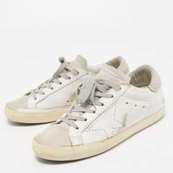 Pre Owned Golden Goose White/Grey Leather Perforated Superstar Sneakers Size 37