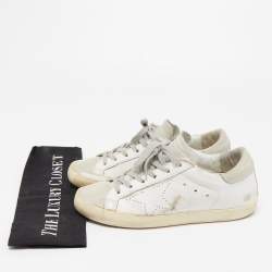 Pre Owned Golden Goose White/Grey Leather Perforated Superstar Sneakers Size 37