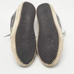 Pre Owned Golden Goose Black/Silver Leather and Glitter Super Star Sneakers Size 36