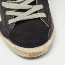 Pre Owned Golden Goose Black/Silver Leather and Glitter Super Star Sneakers Size 36