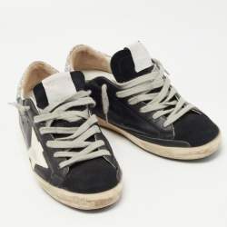 Pre Owned Golden Goose Black/Silver Leather and Glitter Super Star Sneakers Size 36