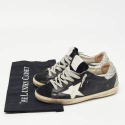 Pre Owned Golden Goose Black/Silver Leather and Glitter Super Star Sneakers Size 36