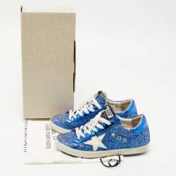 Pre Owned Golden Goose Blue Glitter and Leather Superstar Low Top Sneakers Size 36