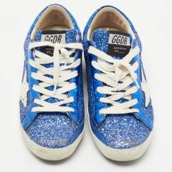 Pre Owned Golden Goose Blue Glitter and Leather Superstar Low Top Sneakers Size 36