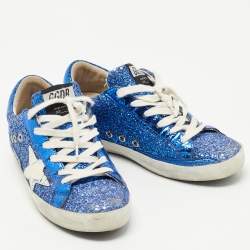 Pre Owned Golden Goose Blue Glitter and Leather Superstar Low Top Sneakers Size 36