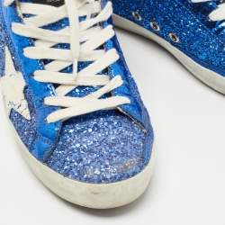 Pre Owned Golden Goose Blue Glitter and Leather Superstar Low Top Sneakers Size 36