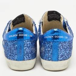 Pre Owned Golden Goose Blue Glitter and Leather Superstar Low Top Sneakers Size 36