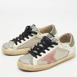Golden Goose Multicolor Glitter and Leather Superstar Low Top  Sneakers Size 36