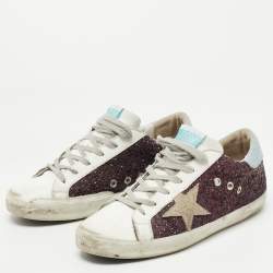 Golden Goose Tricolor Leather and Glitter SuperStar Sneakers Size 40