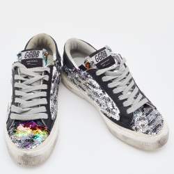 Pre Owned Golden Goose Muliticolor Sequins and Leather May Low Top Sneakers Size 37