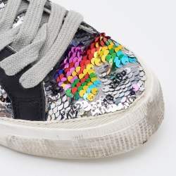 Pre Owned Golden Goose Muliticolor Sequins and Leather May Low Top Sneakers Size 37