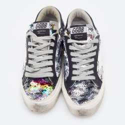 Pre Owned Golden Goose Muliticolor Sequins and Leather May Low Top Sneakers Size 37