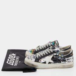 Pre Owned Golden Goose Muliticolor Sequins and Leather May Low Top Sneakers Size 37