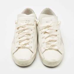 Pre Owned Golden Goose White Leather and Glitter Detail Super Star Low Top Sneakers Size 39