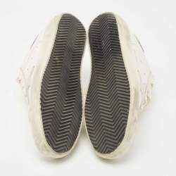 Pre Owned Golden Goose White Leather and Glitter Detail Super Star Low Top Sneakers Size 39