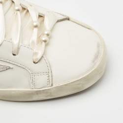 Pre Owned Golden Goose White Leather and Glitter Detail Super Star Low Top Sneakers Size 39