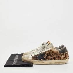 Pre Owned Golden Goose Black/Beige Calf Hair and Leather Superstar Sneakers Size 36