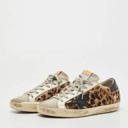 Pre Owned Golden Goose Black/Beige Calf Hair and Leather Superstar Sneakers Size 36