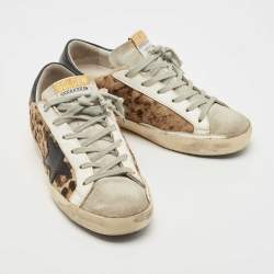 Pre Owned Golden Goose Black/Beige Calf Hair and Leather Superstar Sneakers Size 36