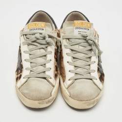 Pre Owned Golden Goose Black/Beige Calf Hair and Leather Superstar Sneakers Size 36