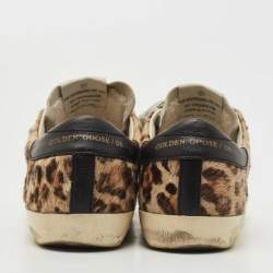 Pre Owned Golden Goose Black/Beige Calf Hair and Leather Superstar Sneakers Size 36