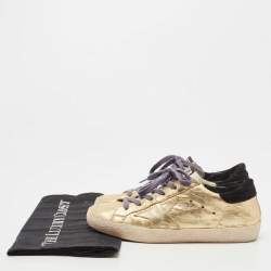 Pre Owned Golden Goose Gold Ostrich Embossed Leather Super Star Sneakers Size 35