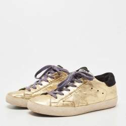 Pre Owned Golden Goose Gold Ostrich Embossed Leather Super Star Sneakers Size 35