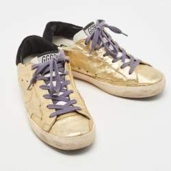Pre Owned Golden Goose Gold Ostrich Embossed Leather Super Star Sneakers Size 35