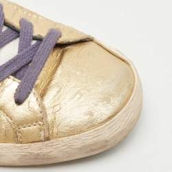 Pre Owned Golden Goose Gold Ostrich Embossed Leather Super Star Sneakers Size 35