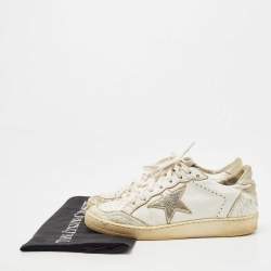Pre Owned Golden Goose White/Silver Leather Ball star Low Top Sneakers Size 35