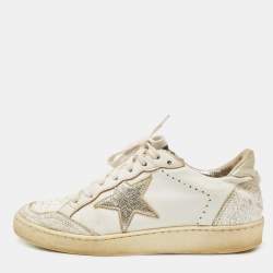 Pre Owned Golden Goose White/Silver Leather Ball star Low Top Sneakers Size 35