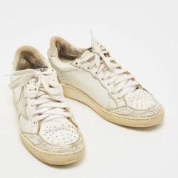 Pre Owned Golden Goose White/Silver Leather Ball star Low Top Sneakers Size 35